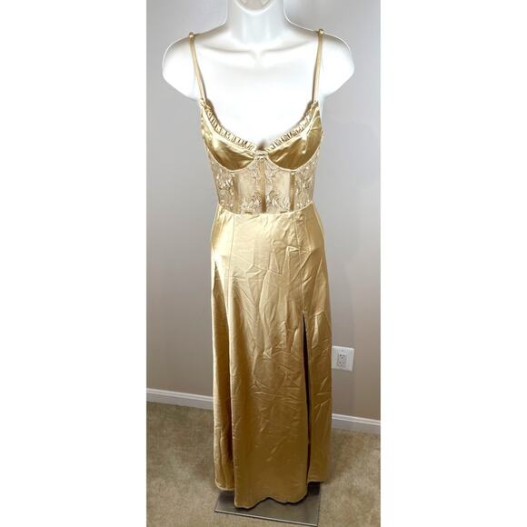 V. Chapman Dianthus Lace Bustier Corset Maxi Dress in Warm Sand Size 00 - Picture 2 of 12